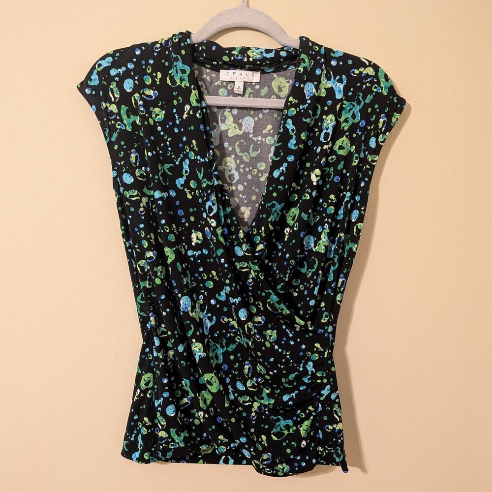 CHAUS NY Womens Sleeveless Blouse With Colorful Abstract Splatter
